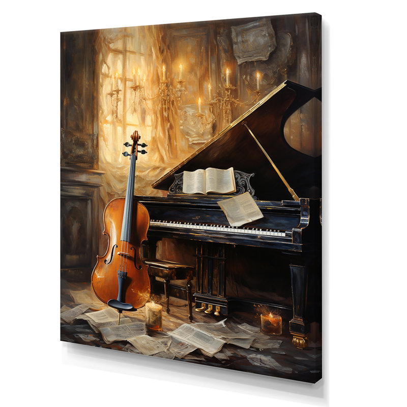 Violon rétro et piano Harmony I - musique grand art mural, Toile tendue, H 20 po x l 12 po x P 1 po