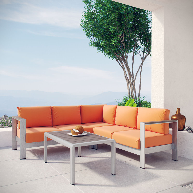 Ensemble de conversation modulaire avec coussins 4 pièces Shore, Orange