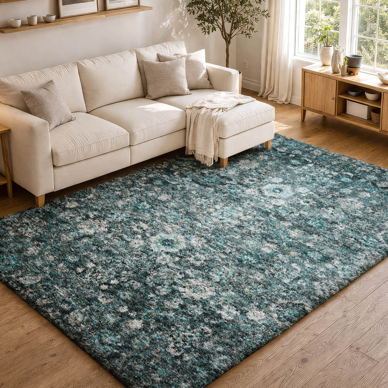Tapis oriental à poils longs de qualité supérieure lavable à la machine ADS651, Teal, 5' x 7'6"