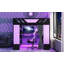Lit mezzanine en bois pleine grandeur avec tablettes, rideaux occultants et lumières RVB, noir et mauve-228328277