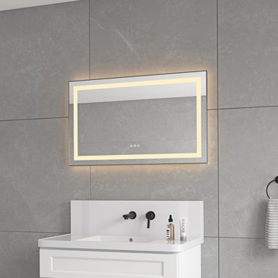 Miroir de salle de bain 40 po x 24 po à DEL avec façade et rétroéclairage, miroir de meuble-lavabo mural avec cadre en aluminium, antibuée, mémoire, 3 couleurs, gradation continue