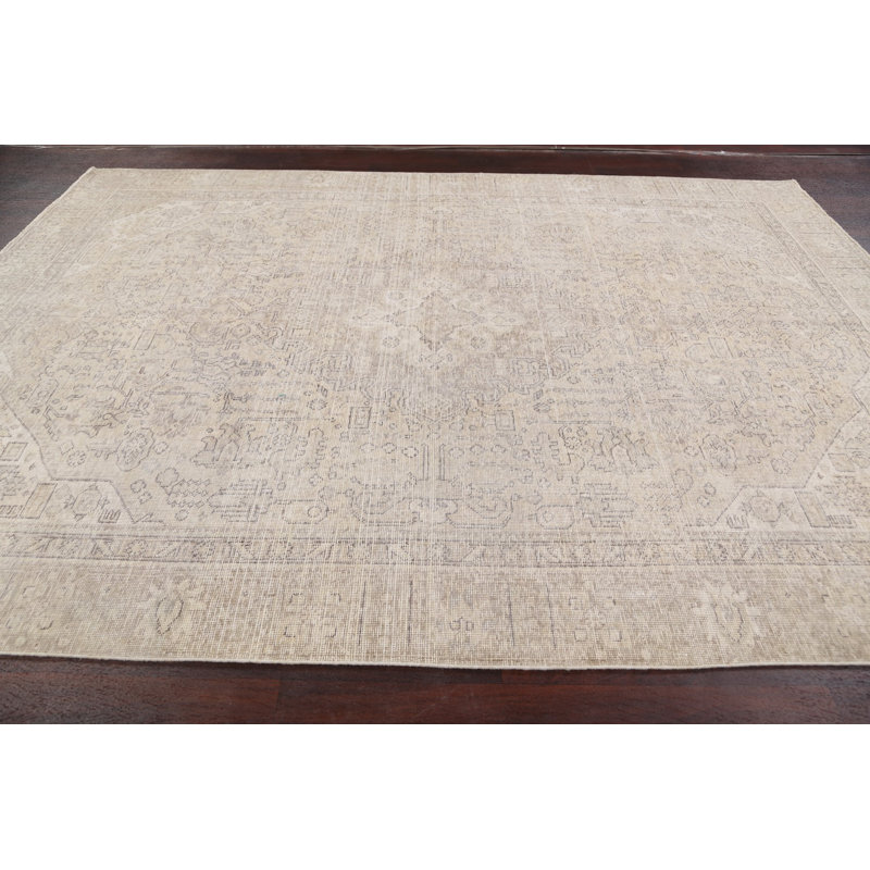 Tapis décoratif en laine de conception unique noué à la main des années 1960 de couleur beige Tabriz 7 pi 5 po x 10 pi