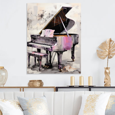 Minimalist Pink And Grey  Piano  - Piano Metal Wall Art