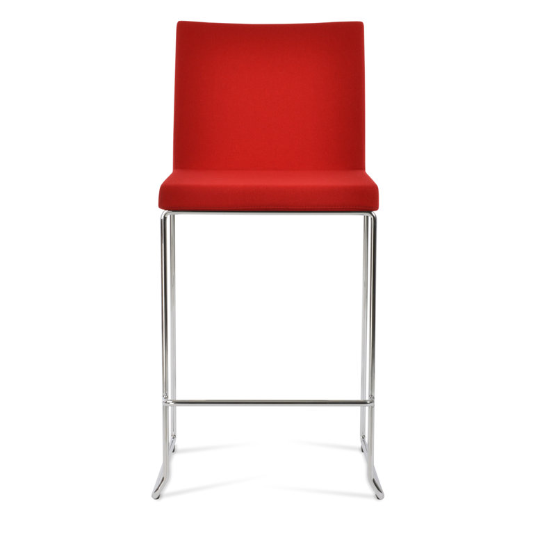 Tabouret de bar et de comptoir empilable en laine Aria, Tabouret de bar (siège d'une hauteur de 29 po), Rouge, Chrome