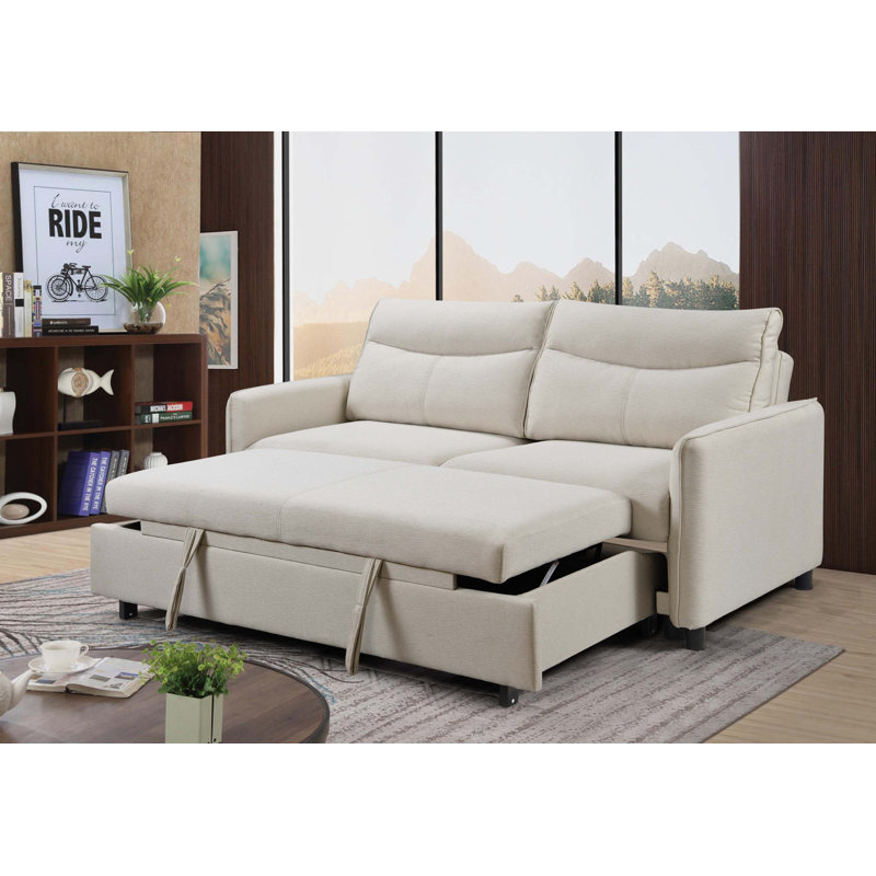 Canapé-lit ferme avec accoudoirs convertibles 3 en 1, Tissu beige, H 38 po x l 87 po x P 40,5 po
