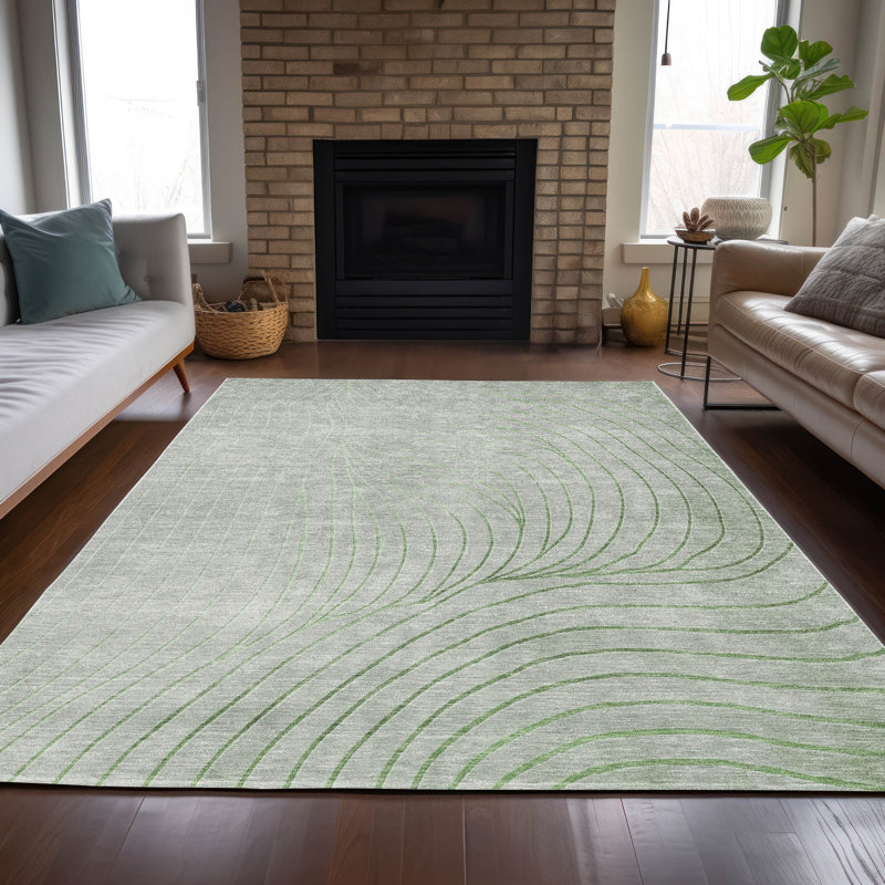 Machine Washable Indoor/Outdoor Xhevrie Aloe Rug, Rectangle 8' x 10'