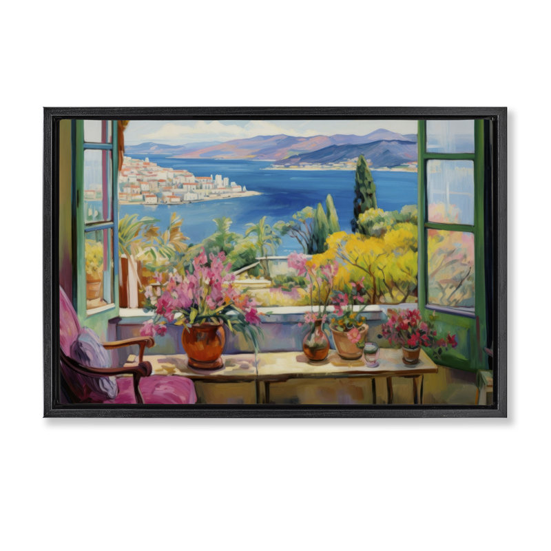  Seaside Window View Canvas by LSR Design Studio, Jet Black Floater Frame, 17" H x 25" W