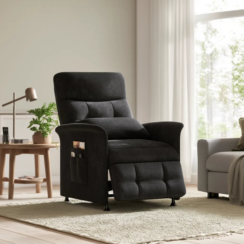 32"W Power Recliner Chair with Vibration Massage and Heating, Soft Fabric BLACK