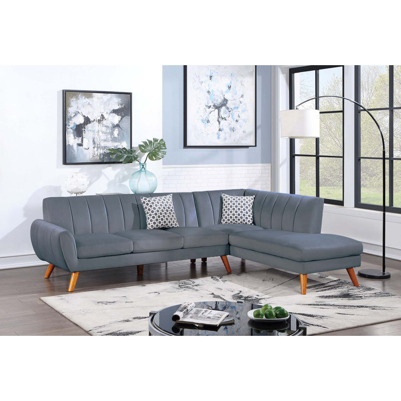 2-Pcs Velvet Sectional Set Living Room, Dark Grey Velvet