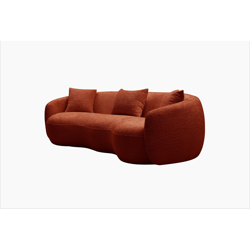 Canapé incurvé moderne de 93,6 pouces de style Mid-Century, canapé en tissu Boucle pour chambre à coucher, Orange