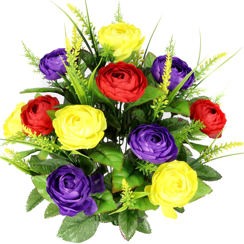 Douille de fleurs mélangées renoncule et filler, Rouge, jaune et mauve