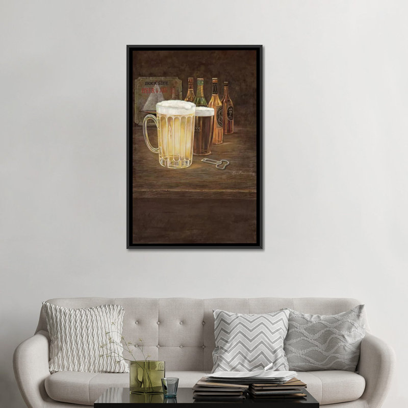 « dockside bière », impression sur toile, H 48 po x l 32 po x P 1,5 po, Toile avec cadre noir, Pas de tapis