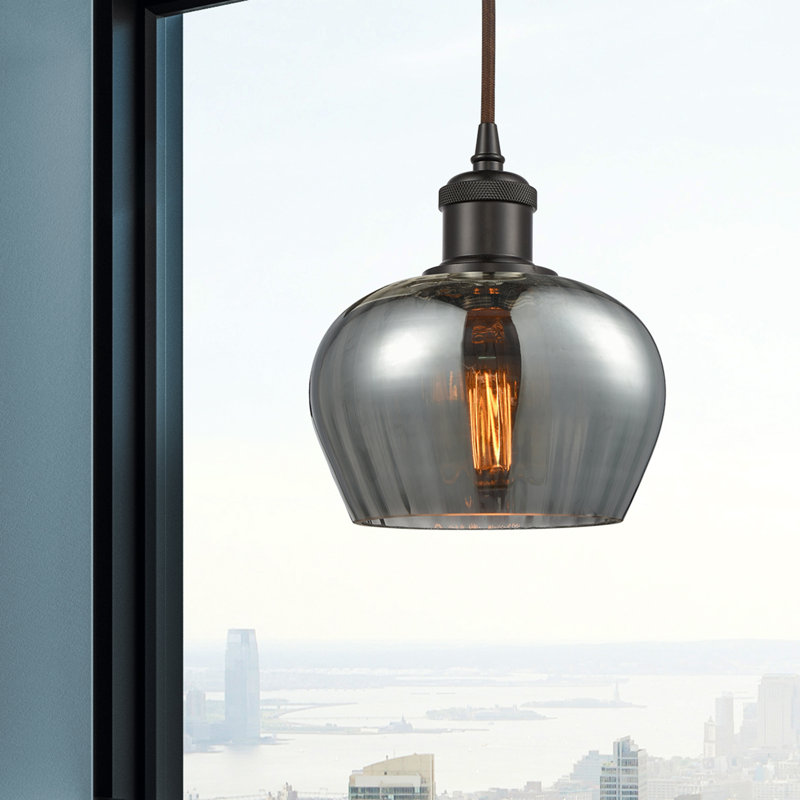 Luminaire suspendu en forme de cloche à 1 lumière Patrina, Bronze huilé, Fumée, Ampoule non incluse