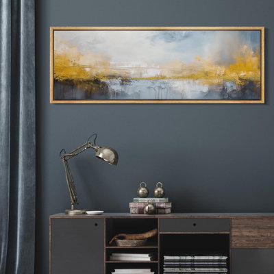 «Minimal Landscape Abstract Texture Effect Gold and Blue Horizon Landscape», reproduction d'art sur toile