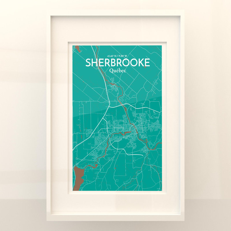 Sherbrooke, carte de la ville, impression, H 36 po x l 24 po, Vert / Brun