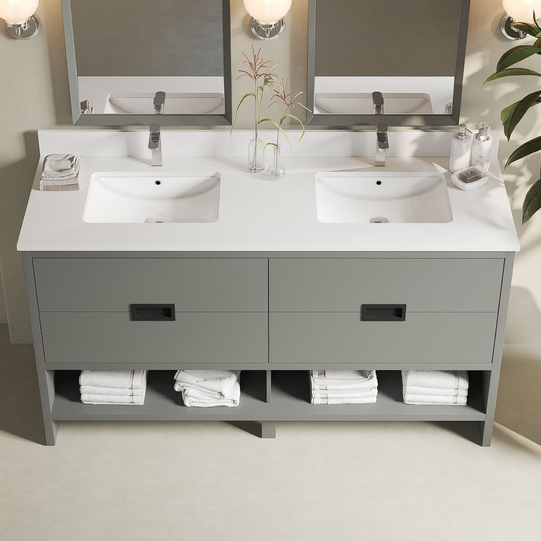 Hokku Designs Francia 63'' Double Bathroom Vanity with Quartz Vanity ...