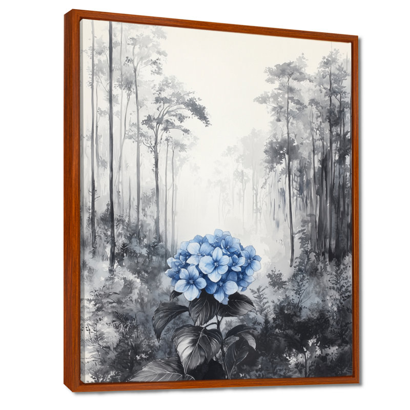 Hydrangée dans une forêt monochrome, H 32 po x l 24 po, Reproduction avec cadre flottant, Brun