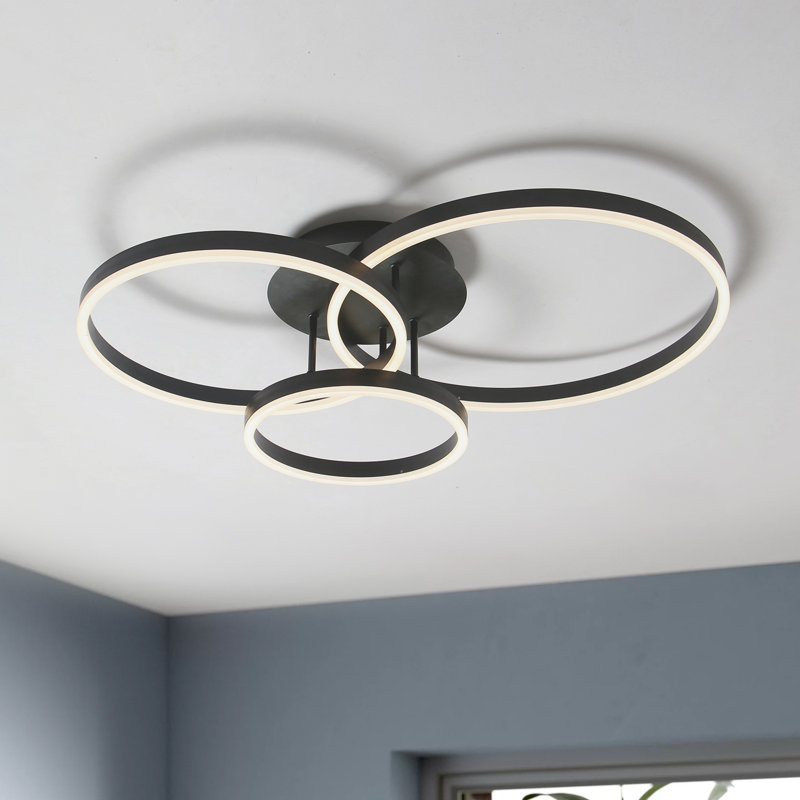 Plafonnier encastré 3 lumières avec télécommande Karagh pour salon, H 5,9 po x l 31,5 po x P 22,8 po, Noir, 50
