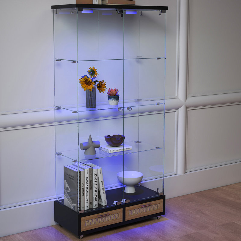Vitrine moderne en verre avec grands tiroirs, Noir