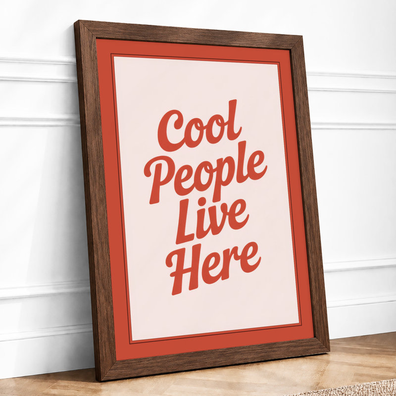 Cool People Live Here Typography - Framed Print, A4 - 29.7 x 21.0 cm, Walnut