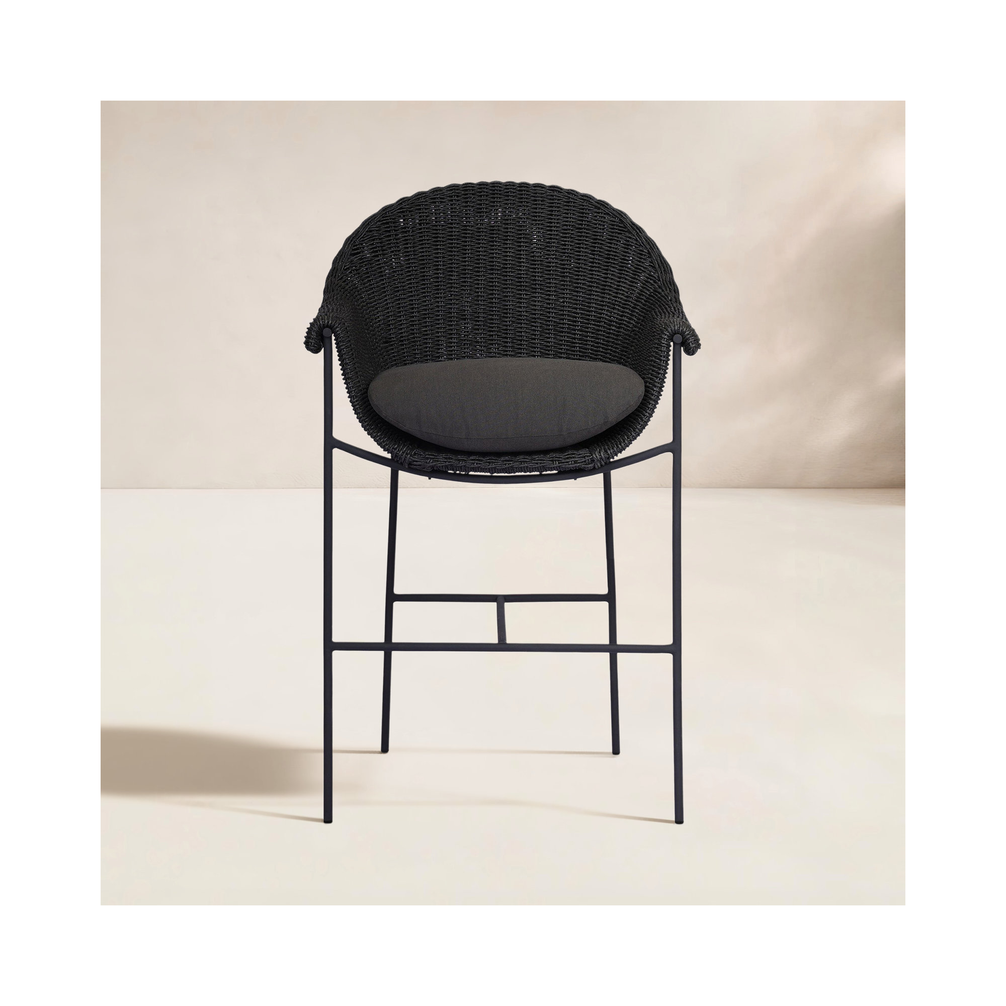 Rivah 42.25'' Polyethylene (PE) Wicker Outdoor Bar Stool with Cushion, Black, Gray