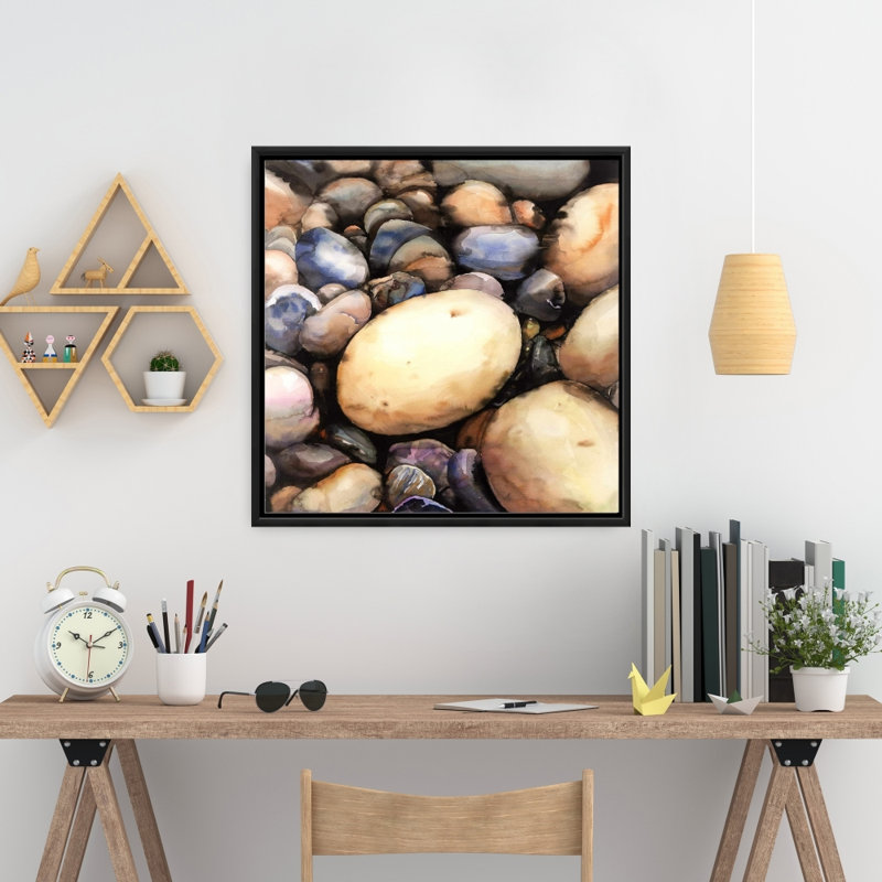 «Beach Pebbles Bathroom», art mural encadré formes bleues