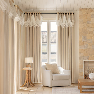 Rideaux occultants à double couche en gaze romantique, légers et luxueux, de style européen, pour chambre, salon et balcon. Tête de rideau en dentelle intégrée.