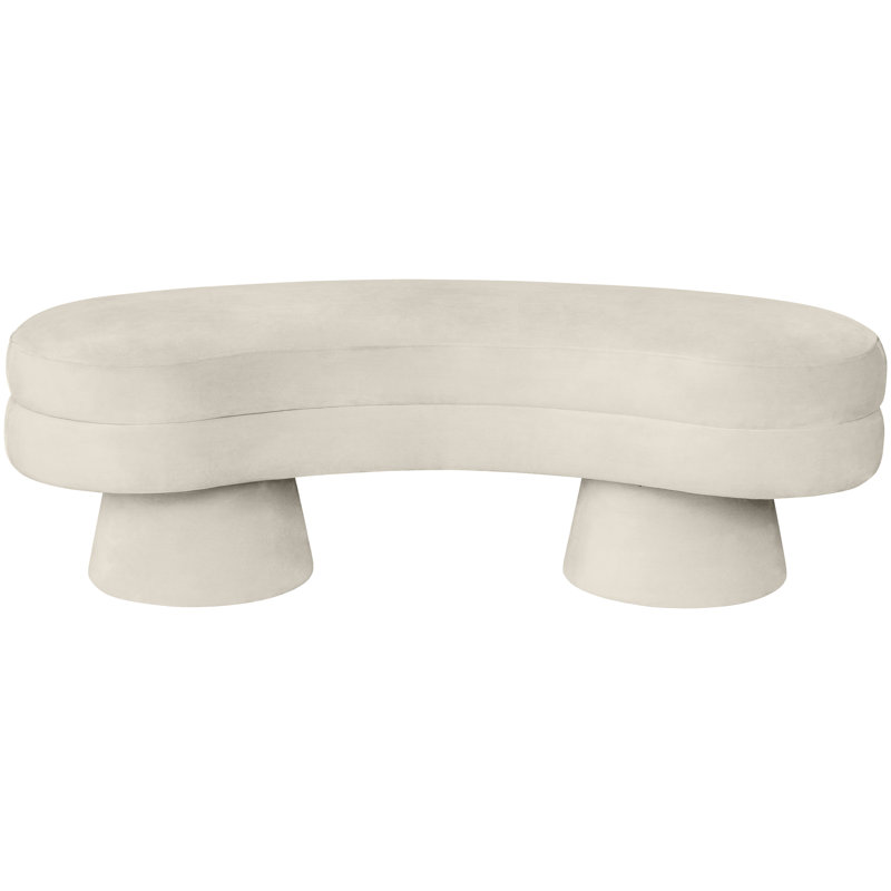 Banc rembourré en velours Zenna, Velours crème