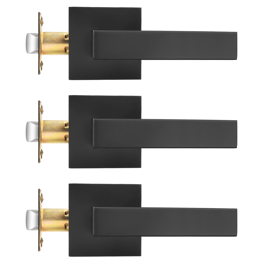 Passage Door Lever with Square Rosette Heavy Duty Solid Levers (Set of 3) Probrico 