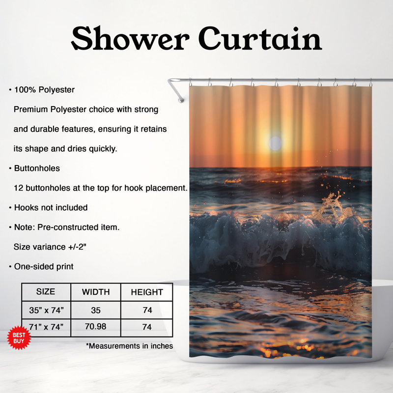 Rideau de douche Twilight Tides - Premium, H 74 po x l 71 po