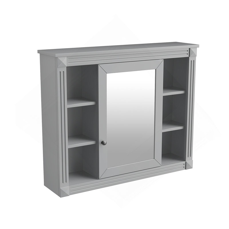Armoire de rangement murale de salle de bain 35 po x 28 po, armoire à pharmacie, armoire murale moderne avec miroir, armoire à miroir avec 6 tablettes ouvertes (meuble-lavabo non inclus)