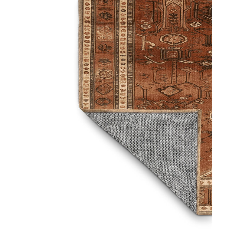 Tapis brun turc lavable à la machine, Rond 5 pi
