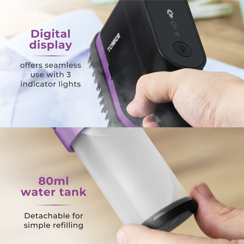 Tower Ceraglide Handheld Garment Steamer with Ceramic Soleplate, Brush Attachment