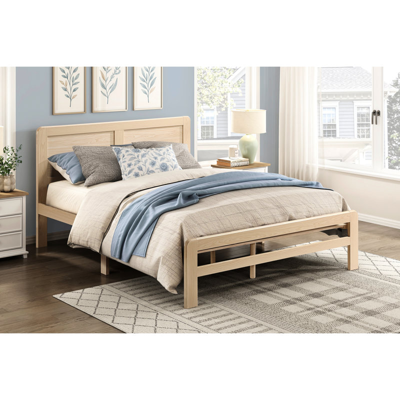 Cadre de lit contemporain à finition naturelle pour lit plateforme pleine grandeur, inclus avec finition, sans sommier, caractéristique de la chambre à coucher