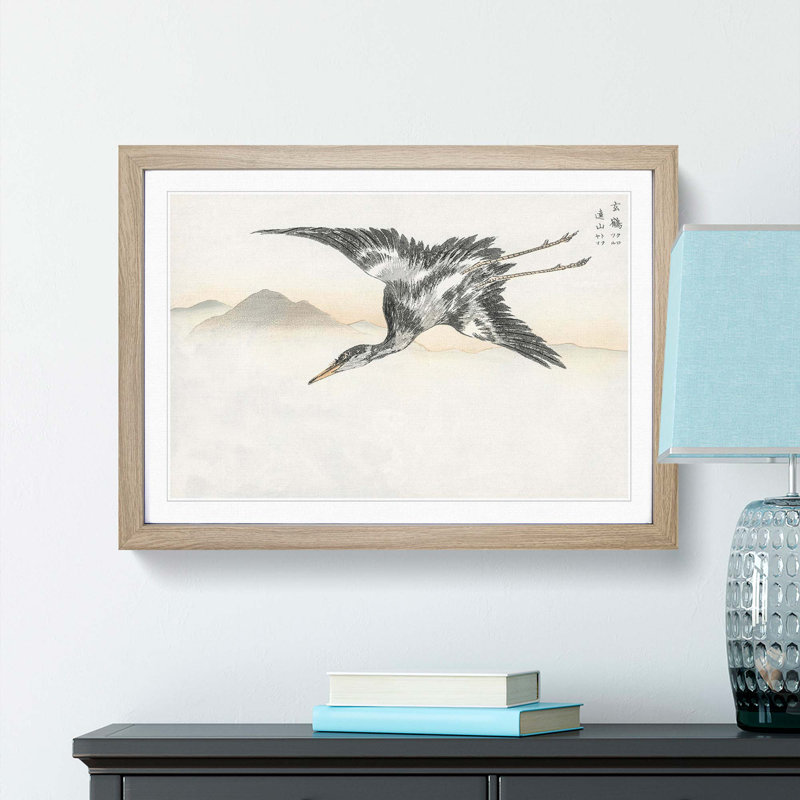 Common Crane by Numata Kashu - Picture Frame Painting Print, 27cm H x 36cm W x 2cm D, Oak Framed