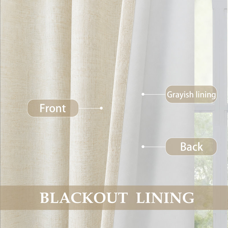 Goffredo 100% Blackout Natural Curtains for Bedroom  Double Layer Drape Farmhouse Thermal Insulated Rod Pocket Back Tab Full Light Blocking 2 Panels for Living Room Nursery