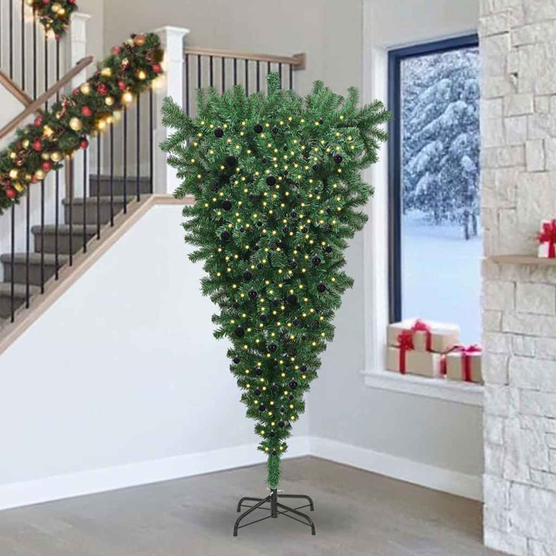 vidaXL Upside-down Artificial Pre-lit Christmas Tree with Ball Set, 7.87 ft