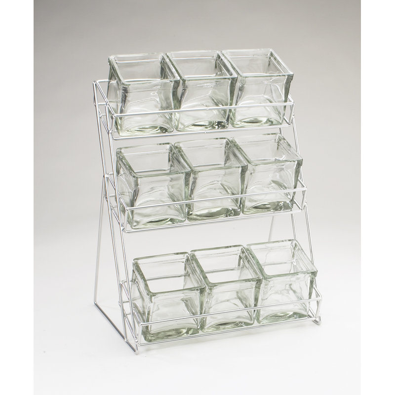 Iron 9 Glass Jar Display, Silver