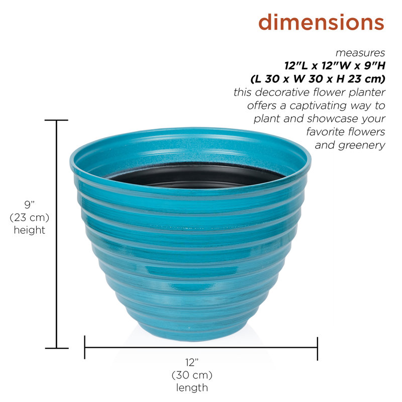 Jardinière ronde intérieure / extérieure, Bleu, H 9 po x l 12 po x P 12 po