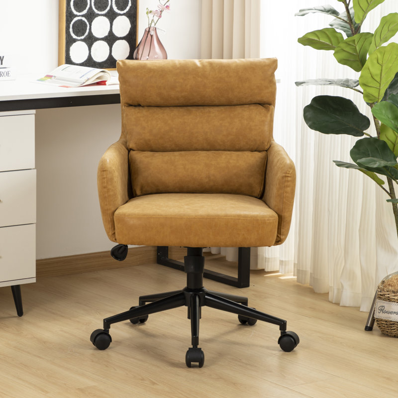 Chaise de bureau pivotante en similicuir Kopko, Jaune