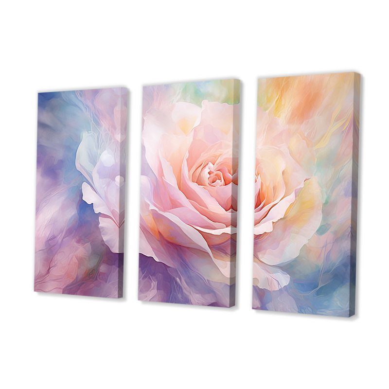 «Ethereal Pink Rose Hue» - ensemble d'art mural toile arc-en-ciel, H 28 po x l 36 po x P 1 po