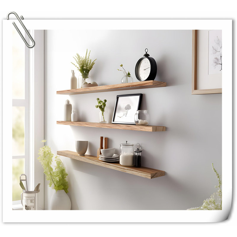 Dawnesha 4 Piece Solid Wood Floating Shelf, Light Brown