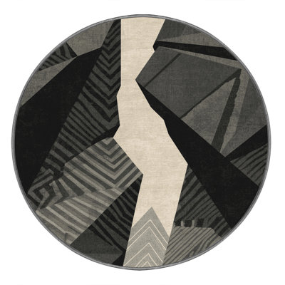Tapis géométrique gris lavable à la machine Peksenak