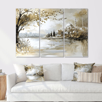 Gold Bosphorus Strait In Turkey - Turkey Wall Art Living Room Set