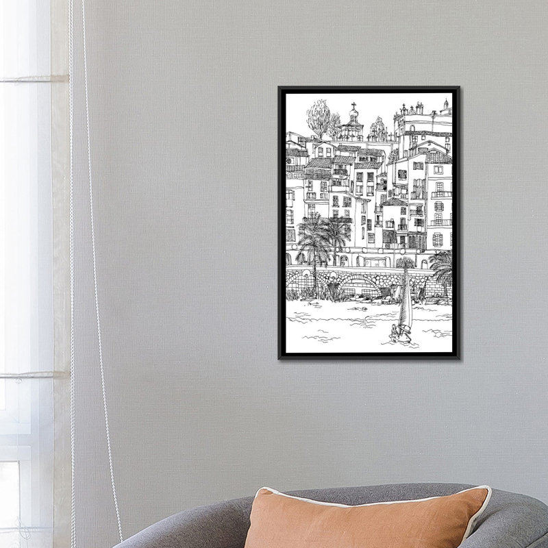 « b&w city scene v », reproduction d’impression sur toile, H 26 po x l 18 po x P 1,5 po, Toile avec cadre noir, Pas de tapis