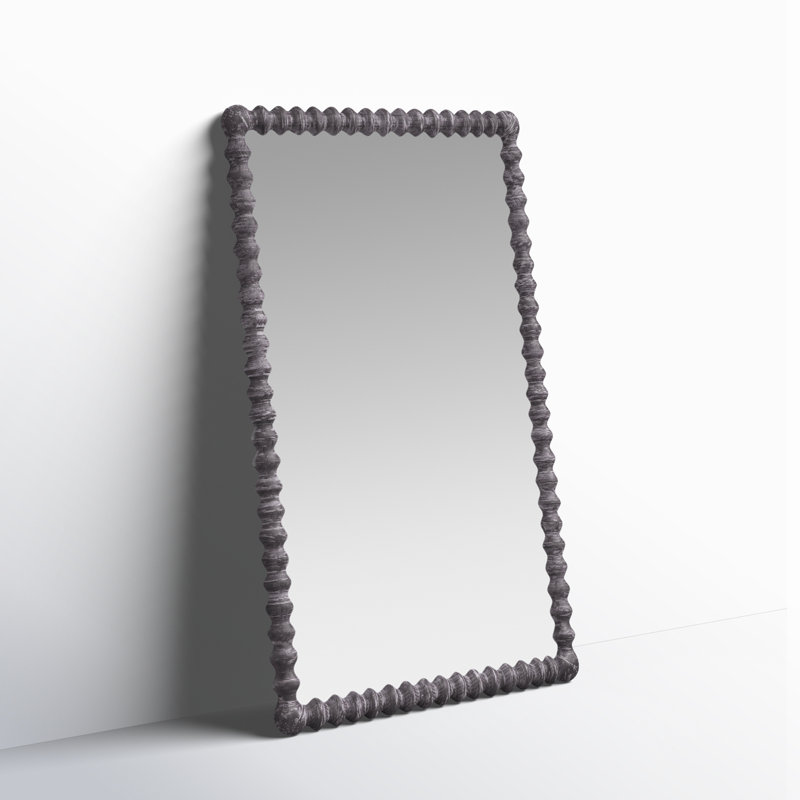 Gray Rubberwood Classic Rectangular Floor Mirror