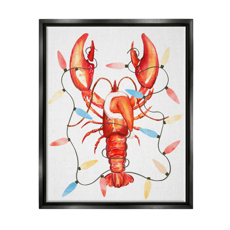 «Nautical Lobster Christmas Lights» par Ziwei Li, impression, Cadre flottant noir de jais, H 21 po x l 17 po x P 1,7 po