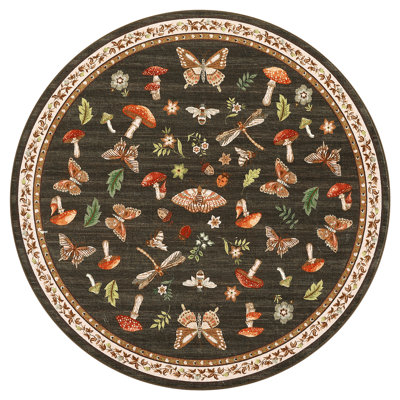 Tapis lavable pour le salon, tapis décoratif à motif floral d'insecte doux antidérapant, tapis d'intérieur pliable résistant aux taches pour la salle à manger, le bureau, la salle de jeux, la chambre de bébé