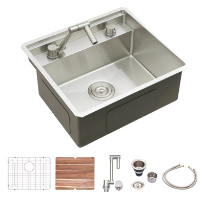 Évier de cuisine encastrable 21 po avec robinet pliable et planche à découper - Évier de préparation de bar 21 po x 19 po en acier inoxydable