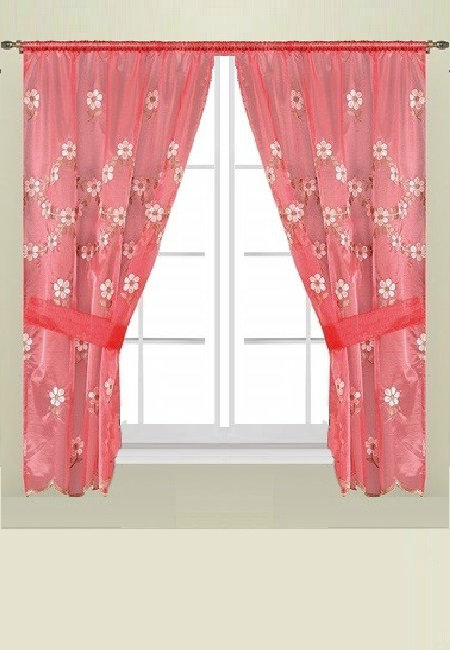 Cairns Semi Sheer Curtain Pair, Raspberry